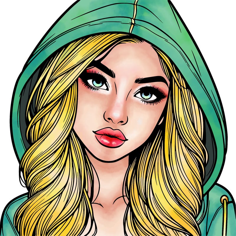 realistic beautiful girl with a hood on