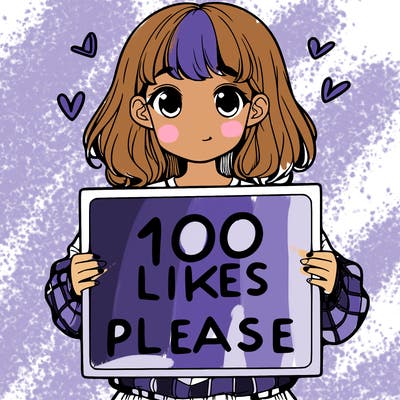 a girl holding a sign saying 100 likes please