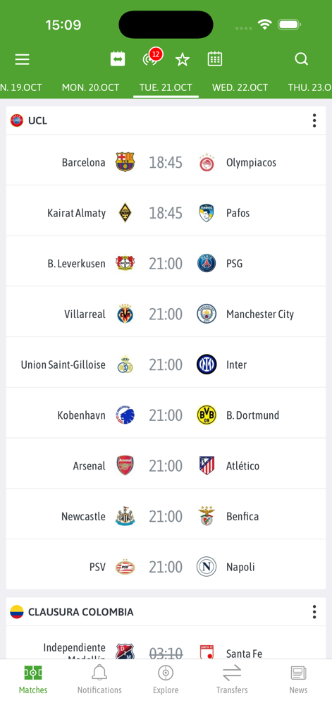 BeSoccer: Soccer Live Score - L'application BeSoccer affiche les matchs de la Ligue des champions de l'UEFA et les heures de coup d'envoi.