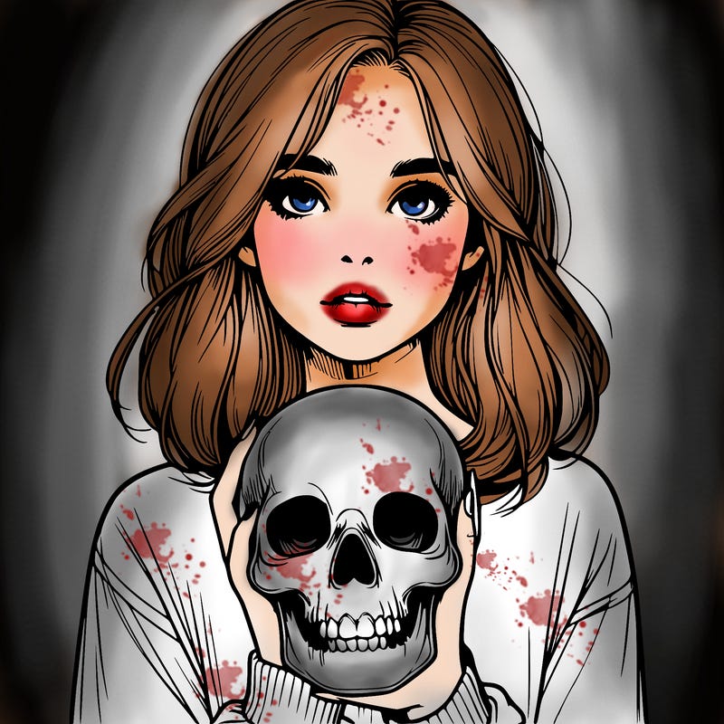 realistic girl holding a skull