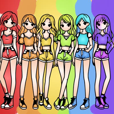 a group of girls wearing crop tops and shorts