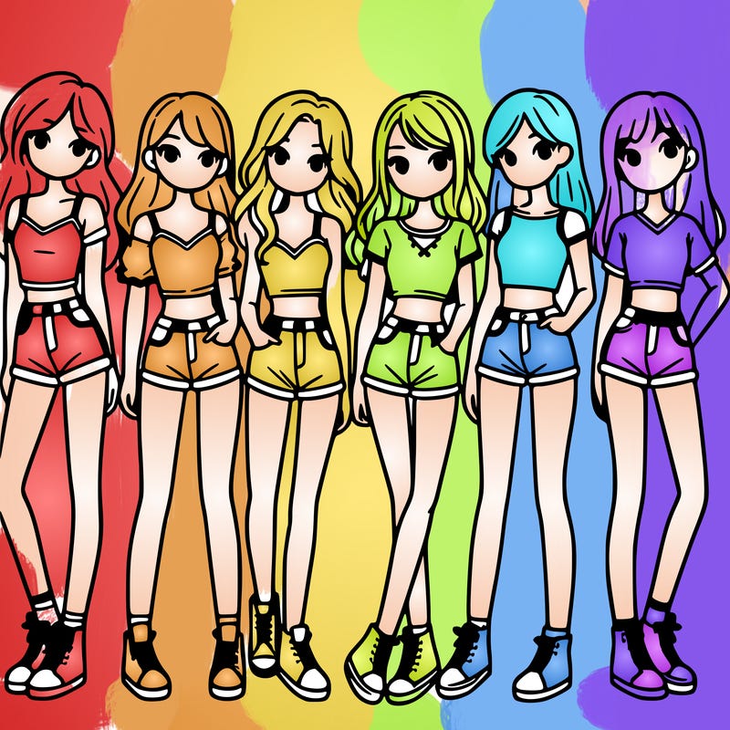 a group of girls wearing crop tops and shorts