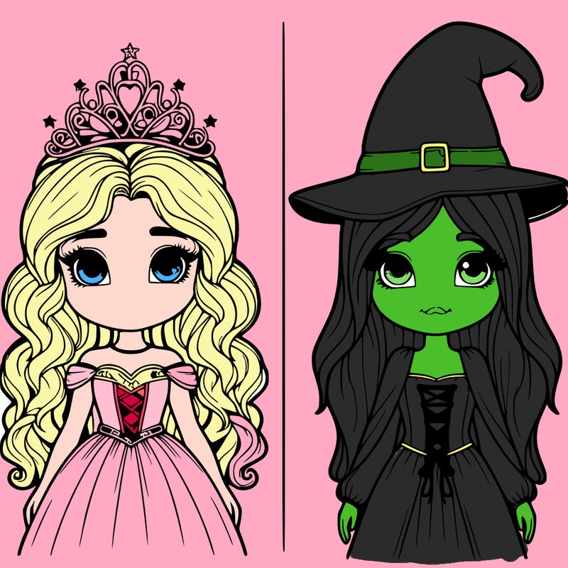 two realistic girls one princess one witch