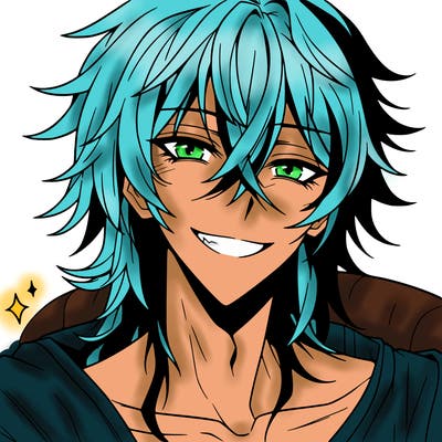 hot anime boy with long ish hair and a has a grin