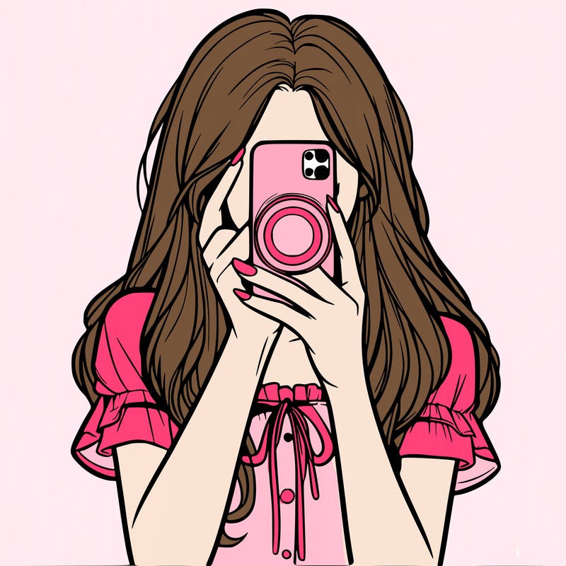 a realistic girl holding her phone taking pictures