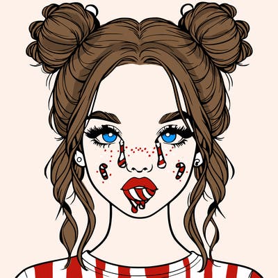 realistic girl with two buns in hair and lips