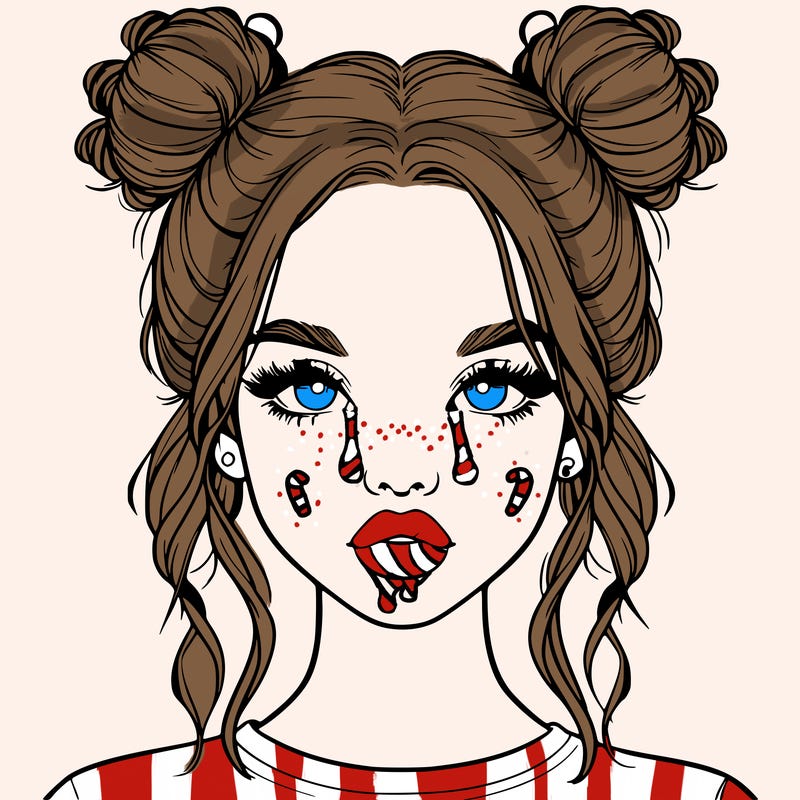 realistic girl with two buns in hair and lips