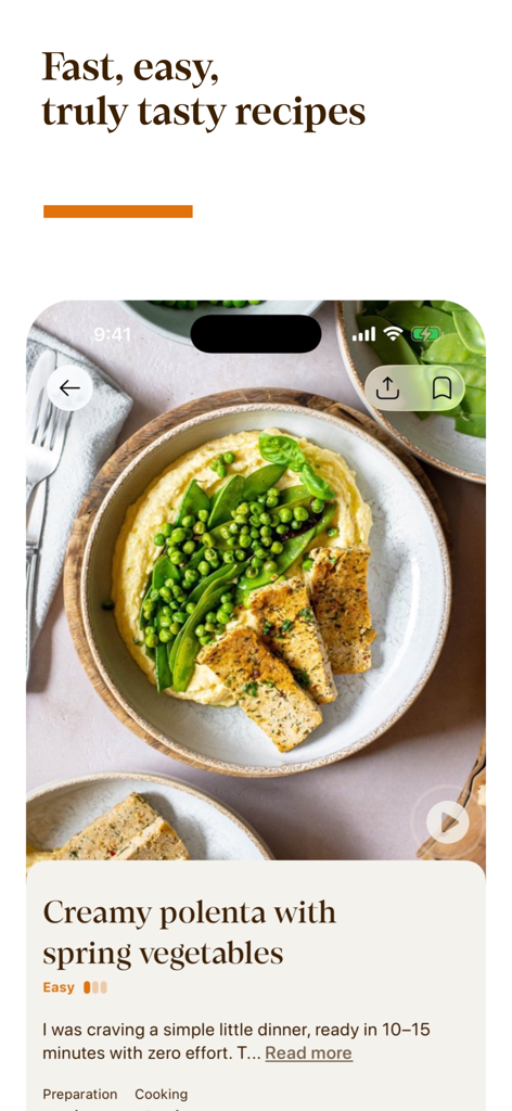 Eline's Table: Vegan Recipes - A vegan recipe for creamy polenta with spring vegetables featured on the Eline's Table app
