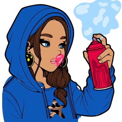 a realistic girl, spray painting