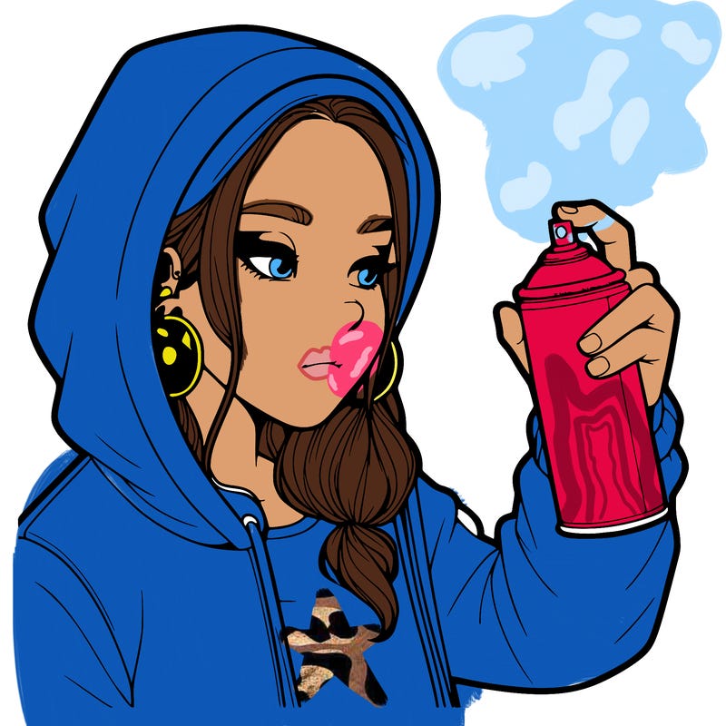 a realistic girl, spray painting