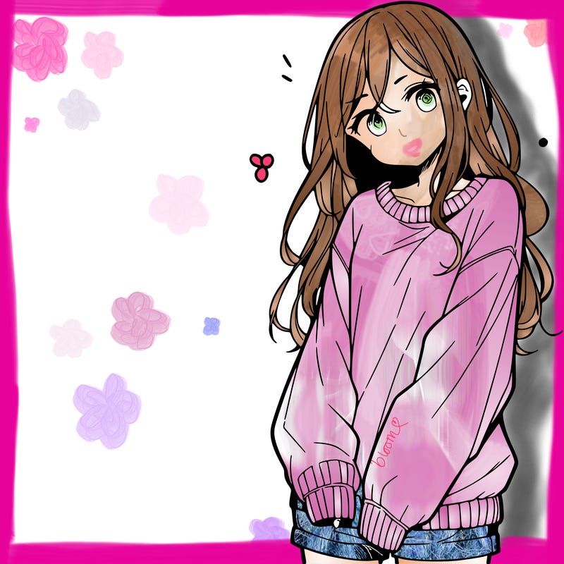 manga teen girl  in a sweater and baggy pants