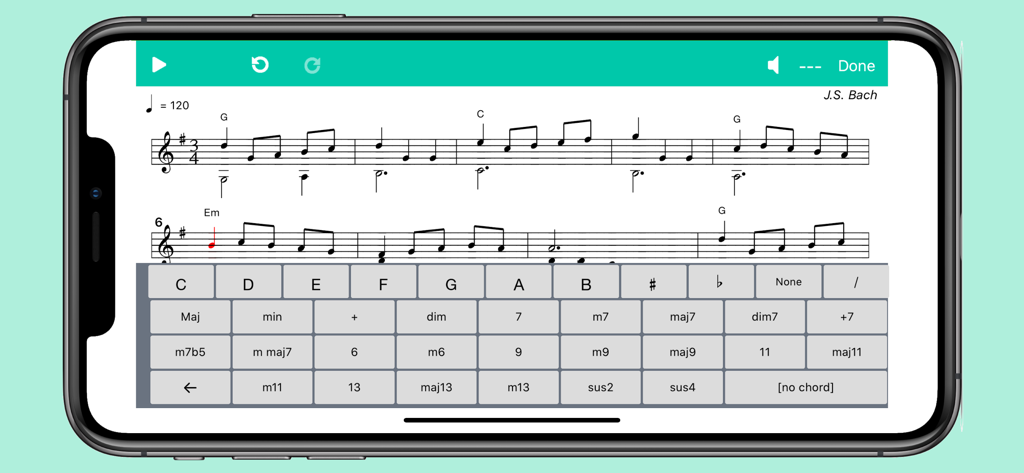 Score Creator Pro - Music score composition interface with chord keyboard in Score Creator Pro app