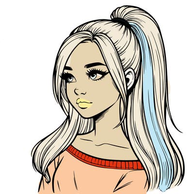 realistic girl with a high ponytail