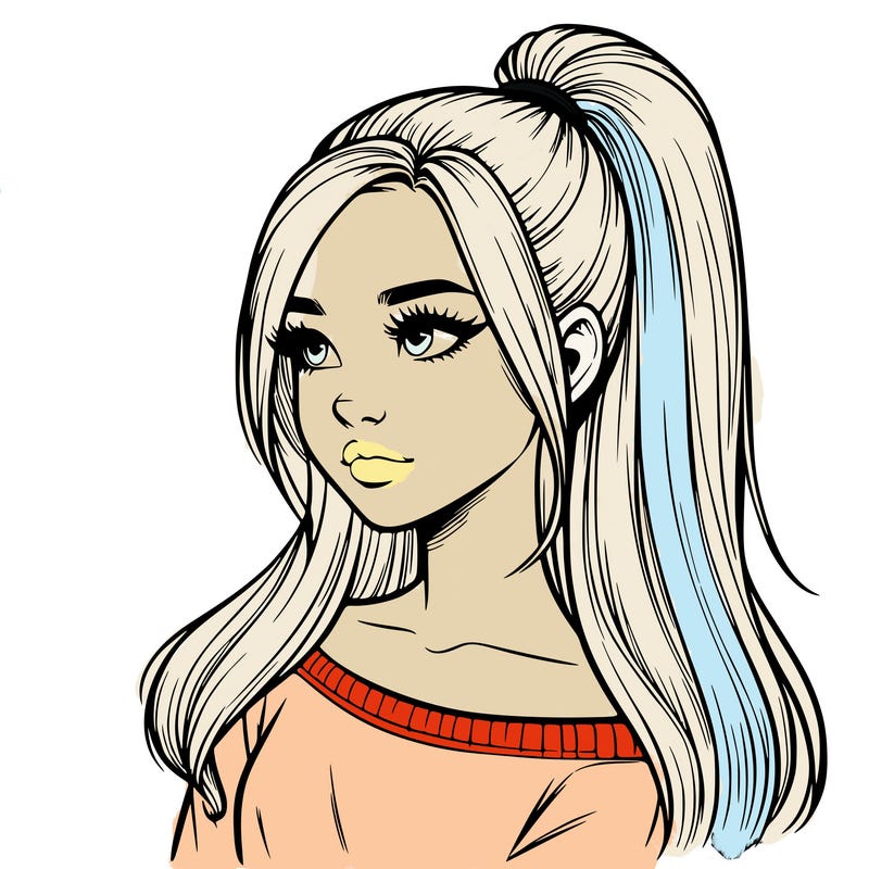 realistic girl with a high ponytail