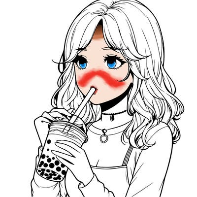 realistic girl drinking boba tea