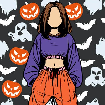 realistic girl faceless with baggy pants and a crop top