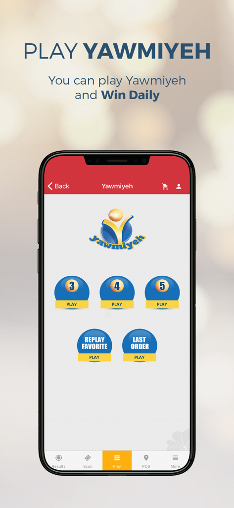 LLDJ: La Libanaise Des Jeux - The LLDJ mobile app interface for playing the Yawmiyeh daily lottery game