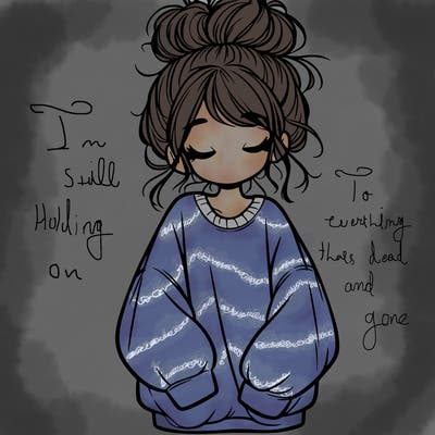 girl with baggy sweatshirt and messy bun