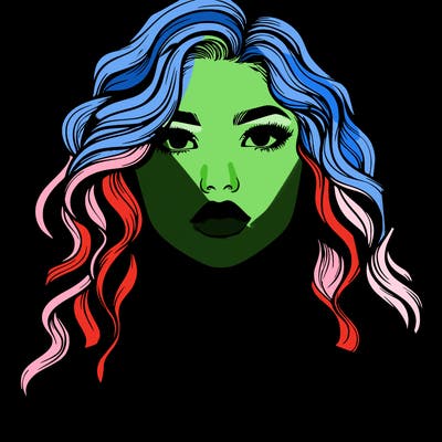 realistic girl with wavy hair and lips
