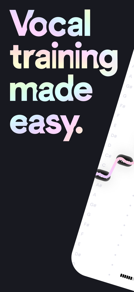Vocalista: Learn to Sing - Vocalista app screenshot displaying the slogan Vocal training made easy alongside a real-time pitch detection visual