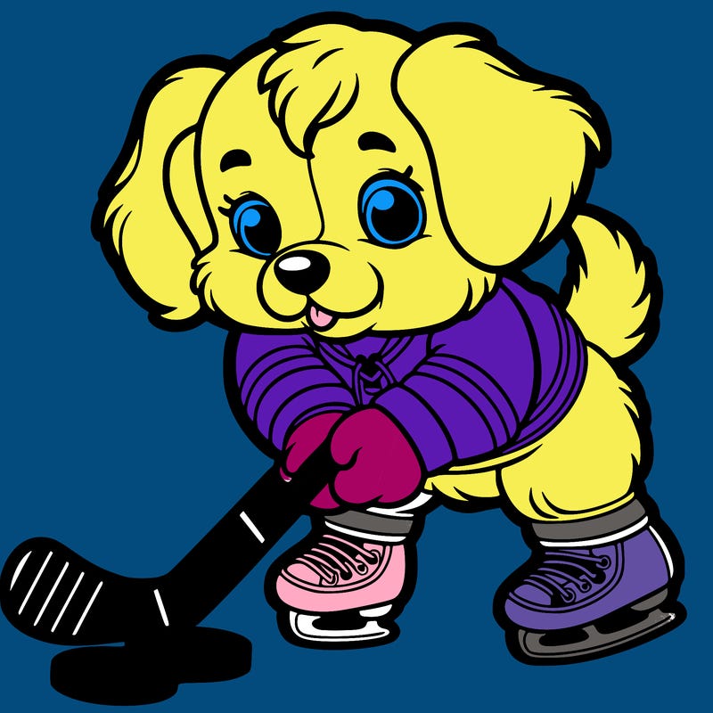 a puppy playing ringette