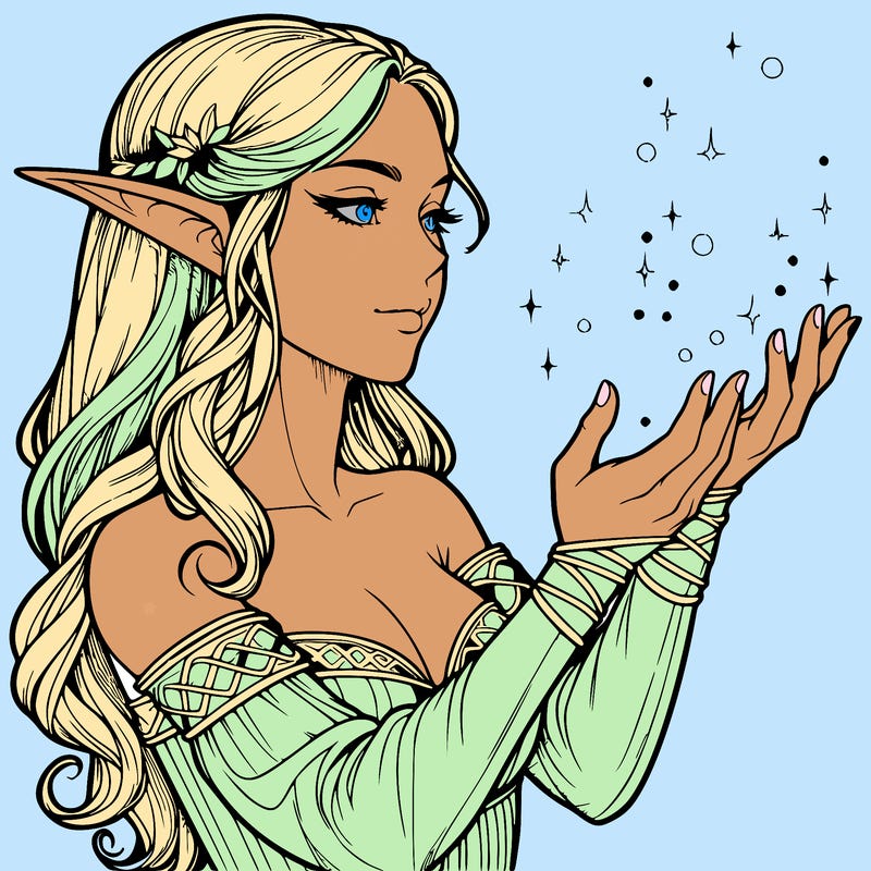 realistic elf girl doing magic