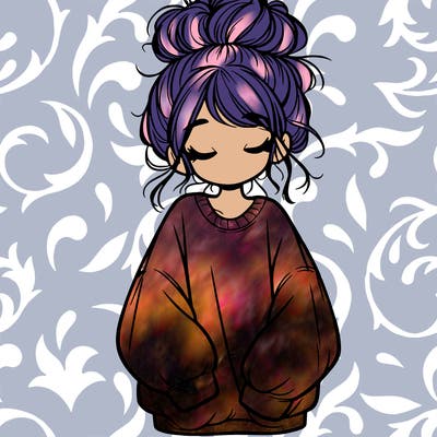 girl with baggy sweatshirt and messy bun