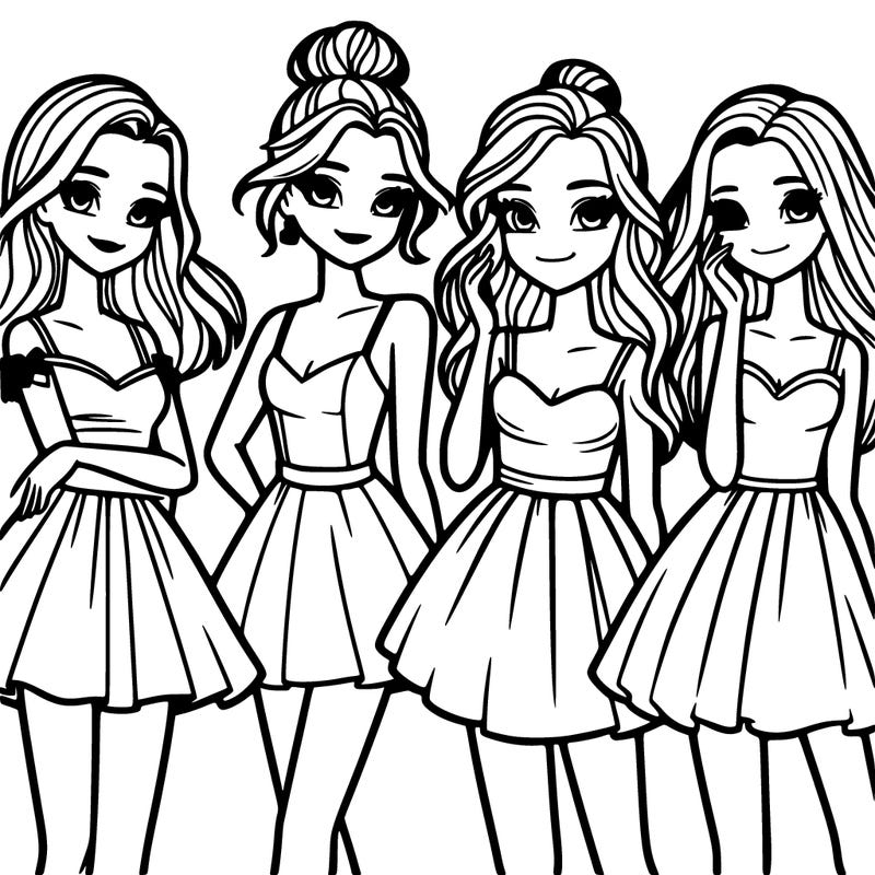 four beautiful teen girls in dresses