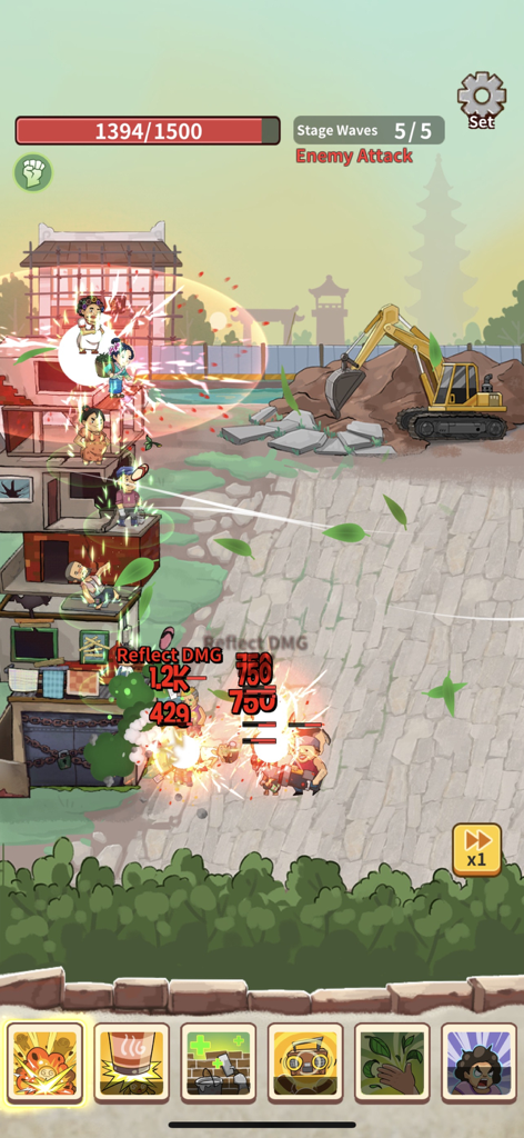 Aldeões em diferentes andares de uma casa defendendo-a contra atacantes em um jogo de defesa de torre