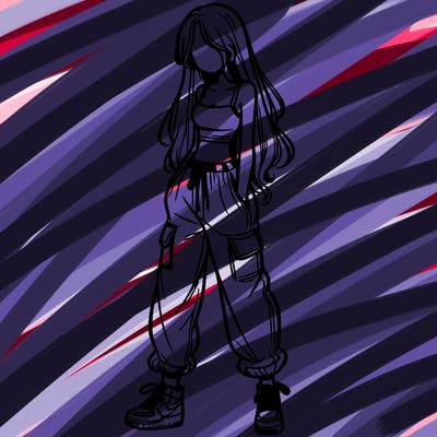 girl in baggy pants crop top and long hair