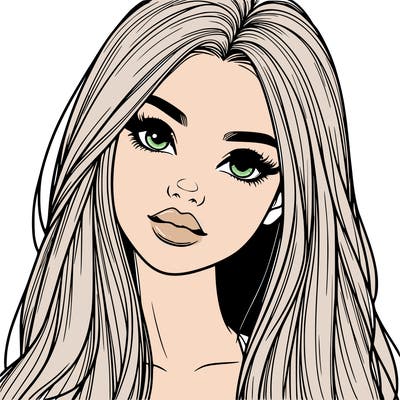 realistic teen girl with long hair and lips