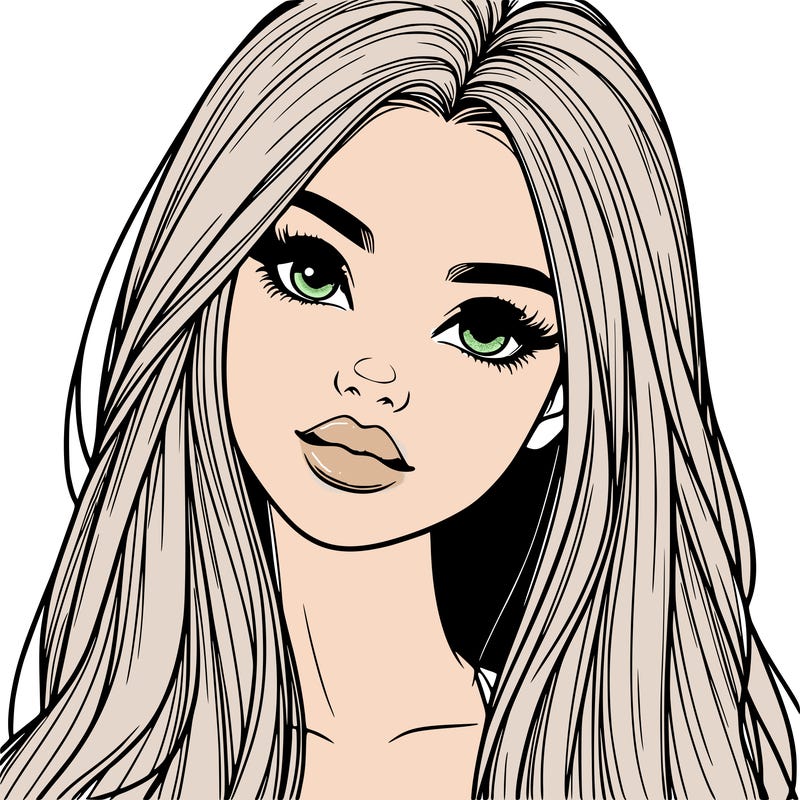 realistic teen girl with long hair and lips