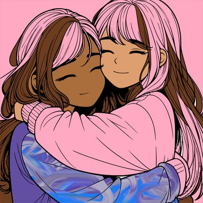 realistic two girls hugging