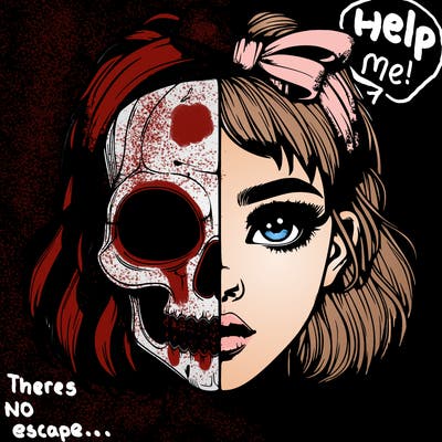 realistic girl with half skull mask