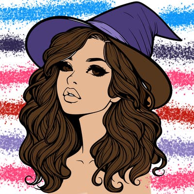 realistic witch girl with wavy hair and lips