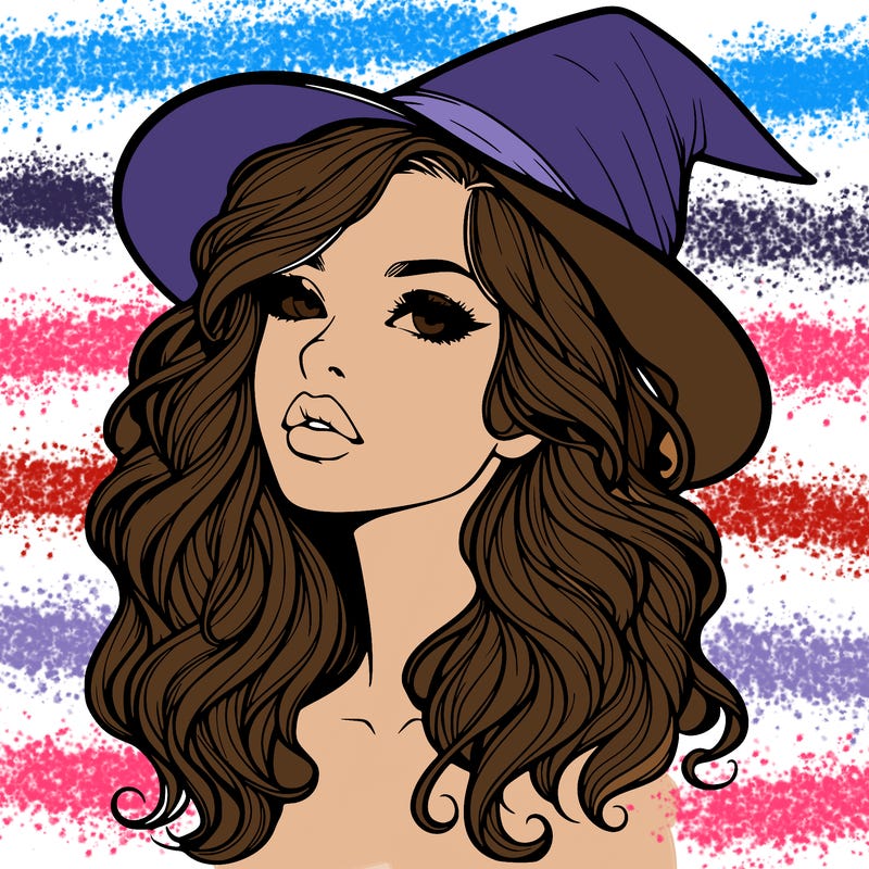realistic witch girl with wavy hair and lips