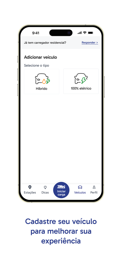 ZON Charge - ZON Charge 모바일 앱 인터페이스에 하이브리드 또는 완전 전기차 추가