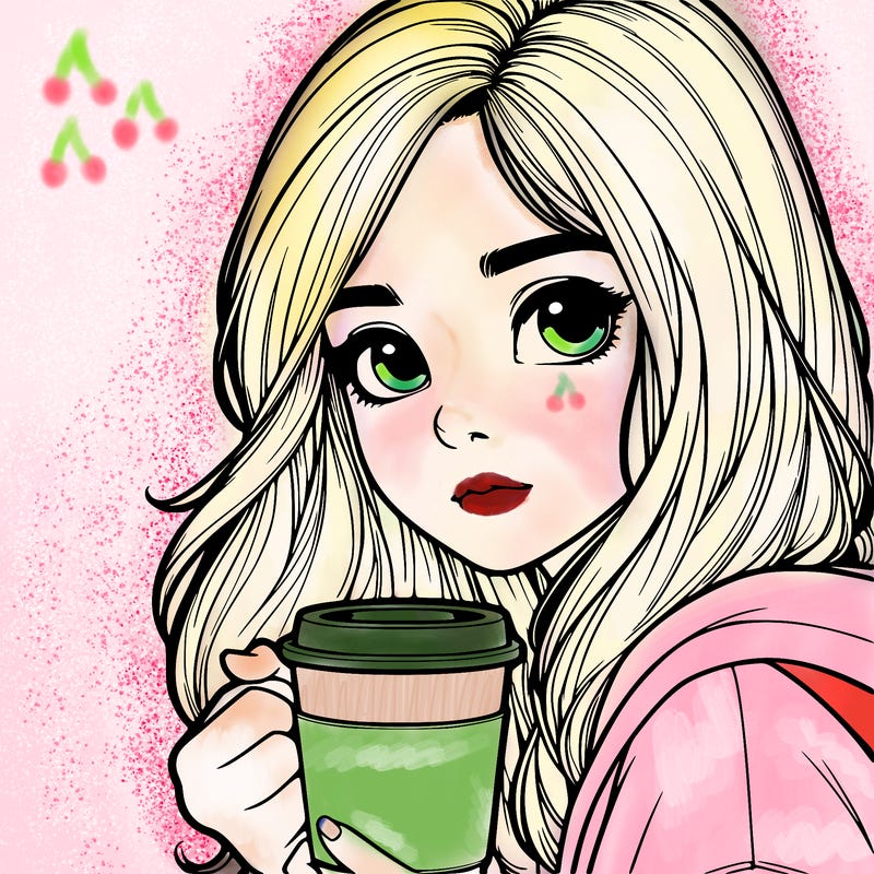 realistic girl drinking coffee