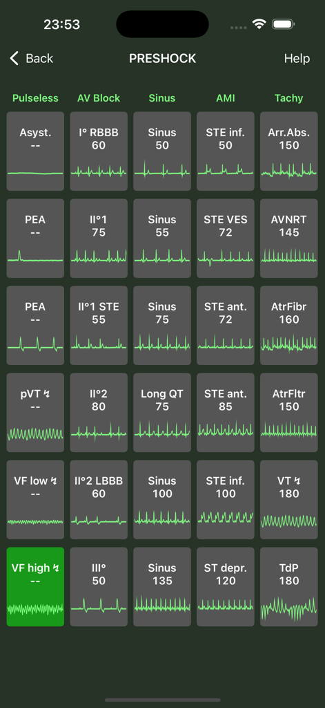 Medical Rescue Sim AED Remote - Griglia di forme d'onda dei ritmi ECG per la formazione di simulazione medica