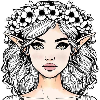 realistic female elf with flower crown
