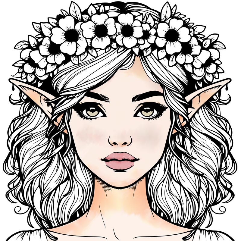 realistic female elf with flower crown