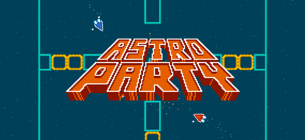 Astro Party - Astro Party title screen showing retro pixel art spaceships in space