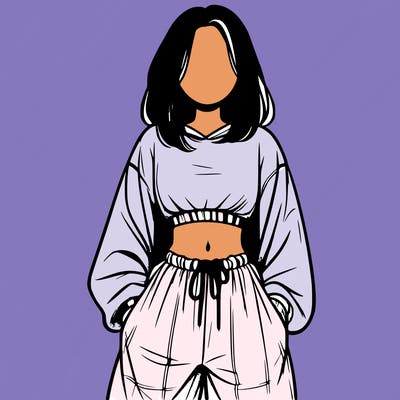 realistic girl faceless with baggy pants and a crop top