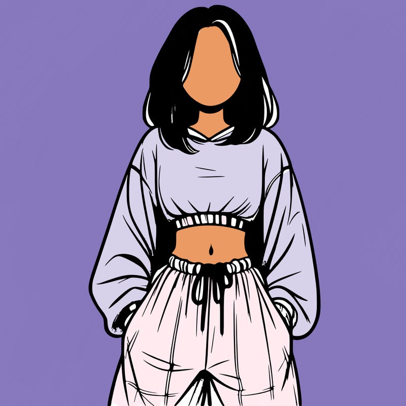 realistic girl faceless with baggy pants and a crop top
