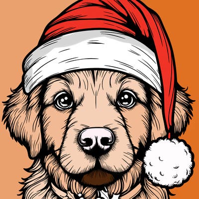 realistic dog with a christmas hat