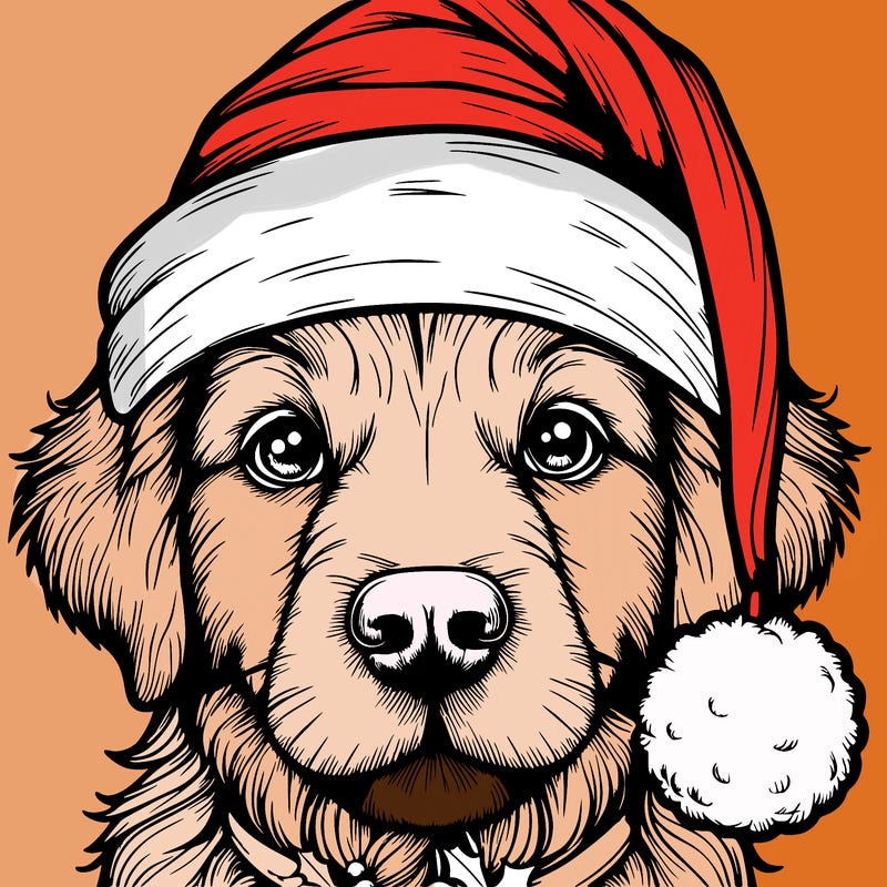 realistic dog with a christmas hat