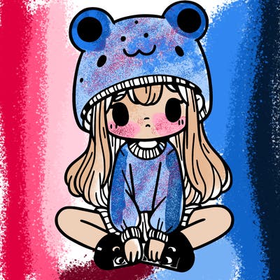 a girl wearing a frog hat and some frog socks