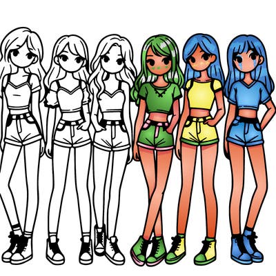 a group of girls wearing crop tops and shorts