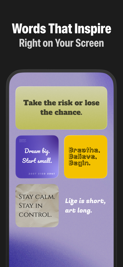 Collection of aesthetic inspirational quote widgets on an iPhone home screen.