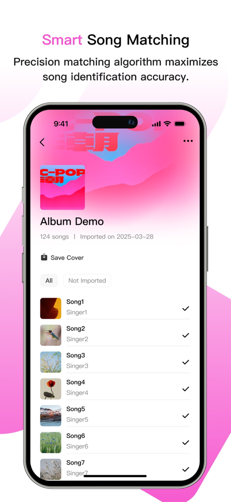 TuneShift - Interfaz de la app TuneShift mostrando la función de coincidencia inteligente de canciones para la transferencia de bibliotecas de música
